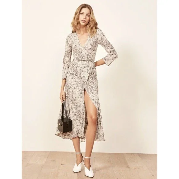 Reformation NEW Jaz Wrap Midi Dress In Python Size XS - Picture 9 of 16